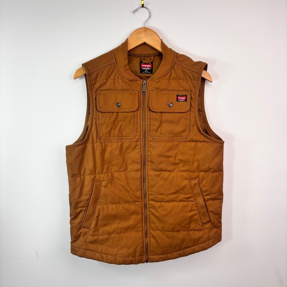 Wrangler Workwear Duck Canvas Quilted Vest Brown Utility Workwear Western M
